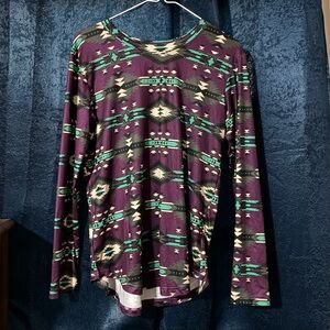 Patterned Long Sleeve Top - Purple and Green